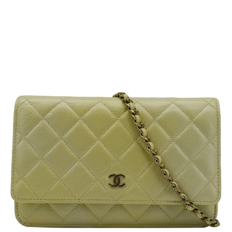 CHANEL WOC Quilted Leather Crossbody Bag Light Green