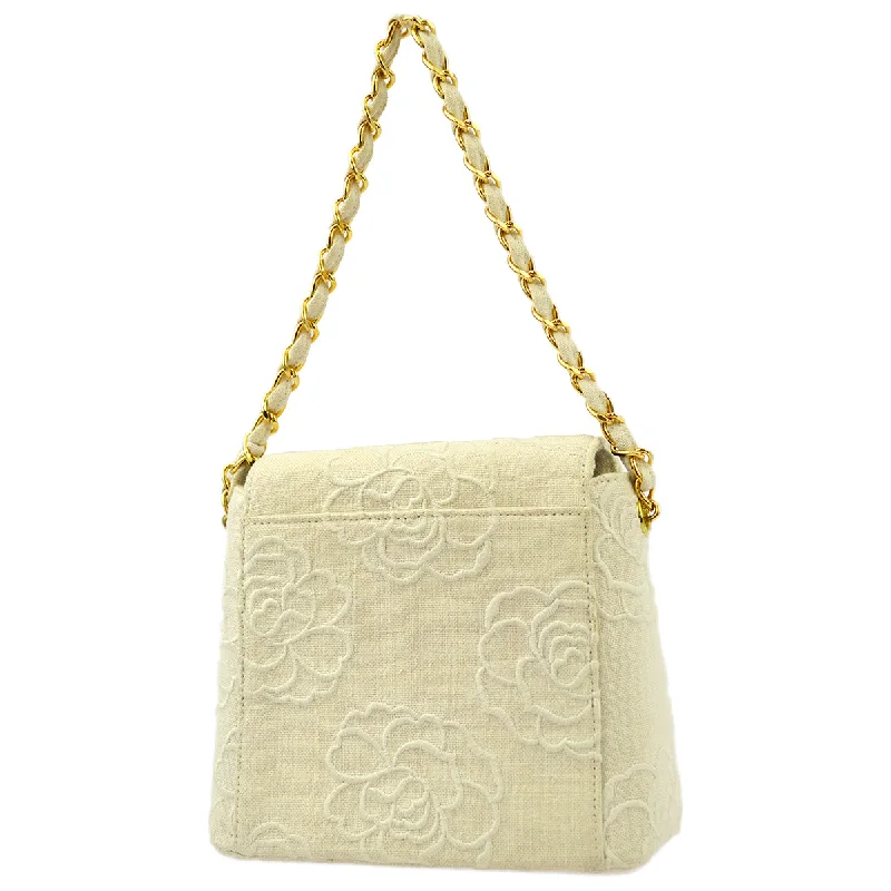 Chanel * White Canvas Camellia Straight Flap Handbag