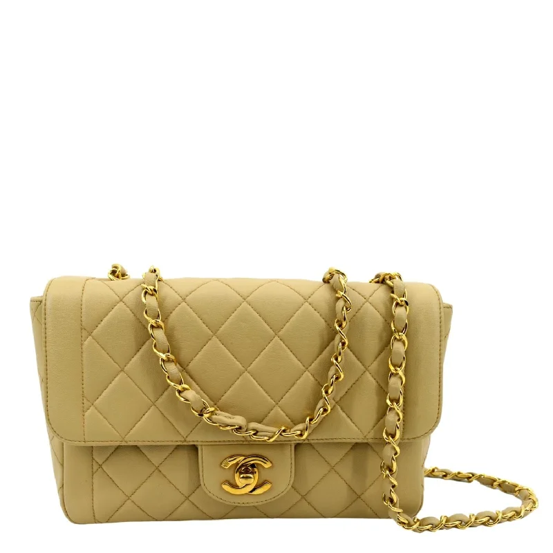 CHANEL Medium Quilted Lambskin Leather Flap Shoulder Bag Beige