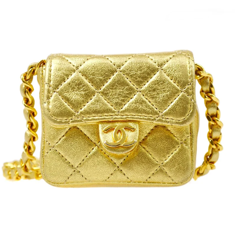 Chanel 1989-1991 Gold Lambskin Micro Classic Flap Shoulder Bag