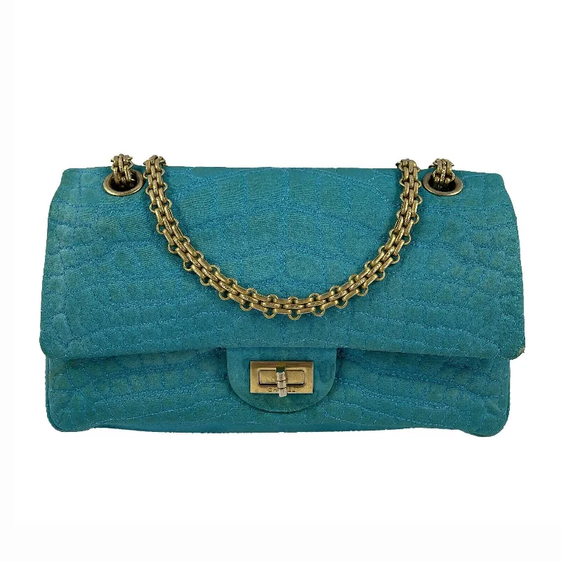 CHANEL - Reissue Small 2.55 Satin Crocodile Stitche - Turquoise / Gold Crossbody