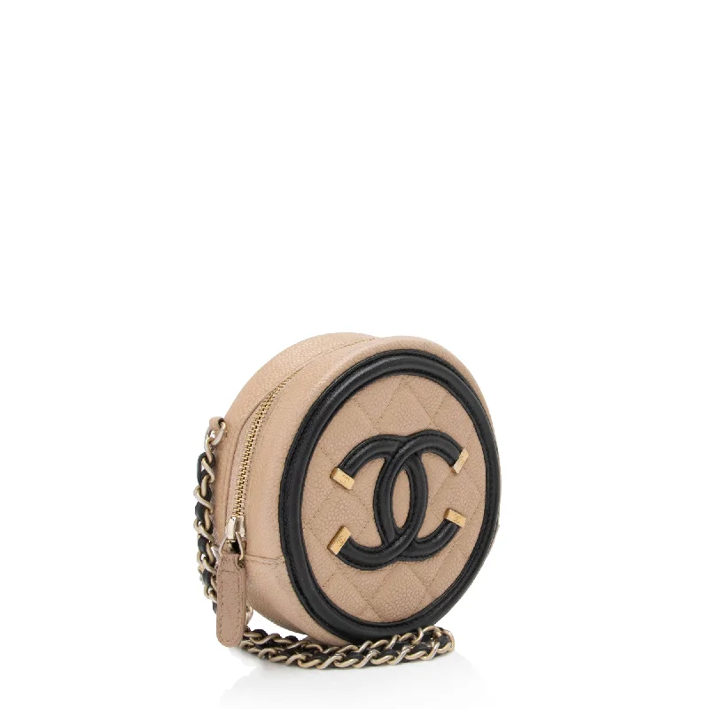 Chanel Caviar Leather CC Filigree Round Clutch with Chain - FINAL SALE (eQCfuj)