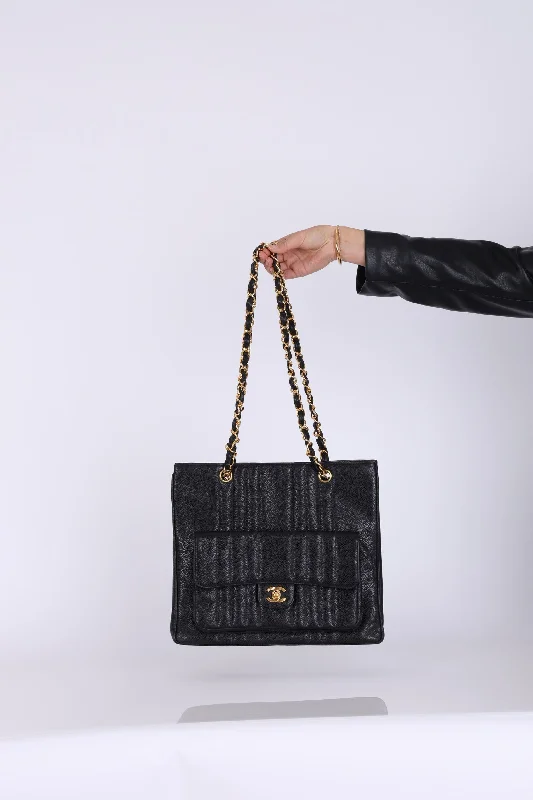 Rare Chanel Caviar Mademoiselle Pocket Turnlock Tote