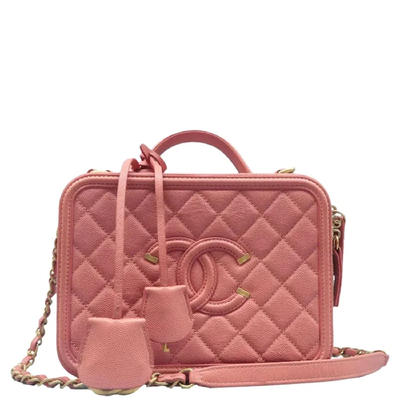 CHANEL Vanity Case Filigree CC Medium Caviar Quilted Shoulder Bag Pink