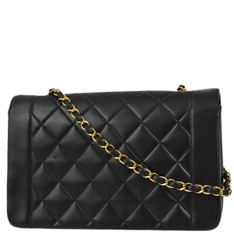 Chanel 1991-1994 Black Lambskin Medium Diana Flap Bag