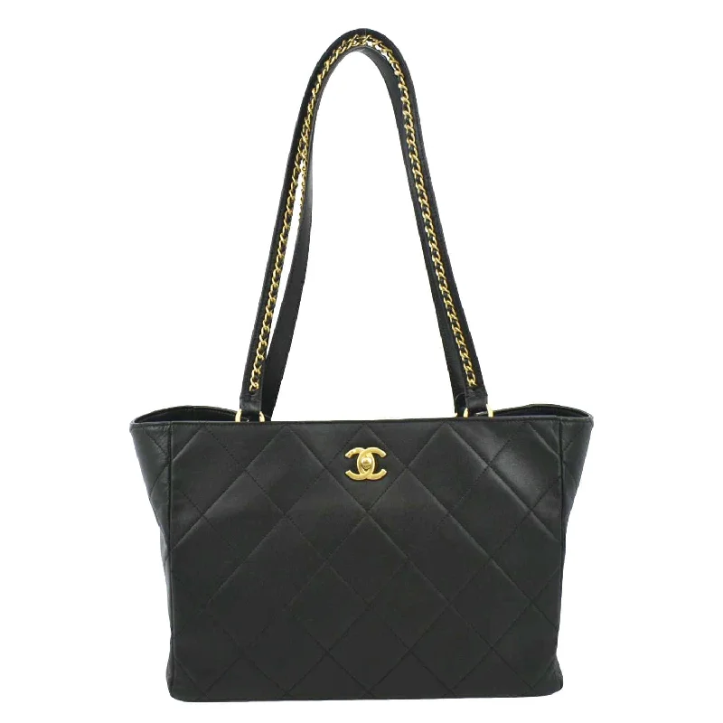 CHANEL Shopping Quilted Leather Tote Bag Black