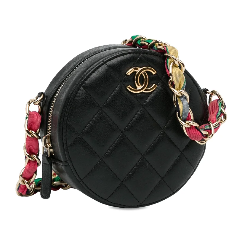 Chanel CC Quilted Lambskin Ribbon Round Clutch With Chain (oOGi2u)