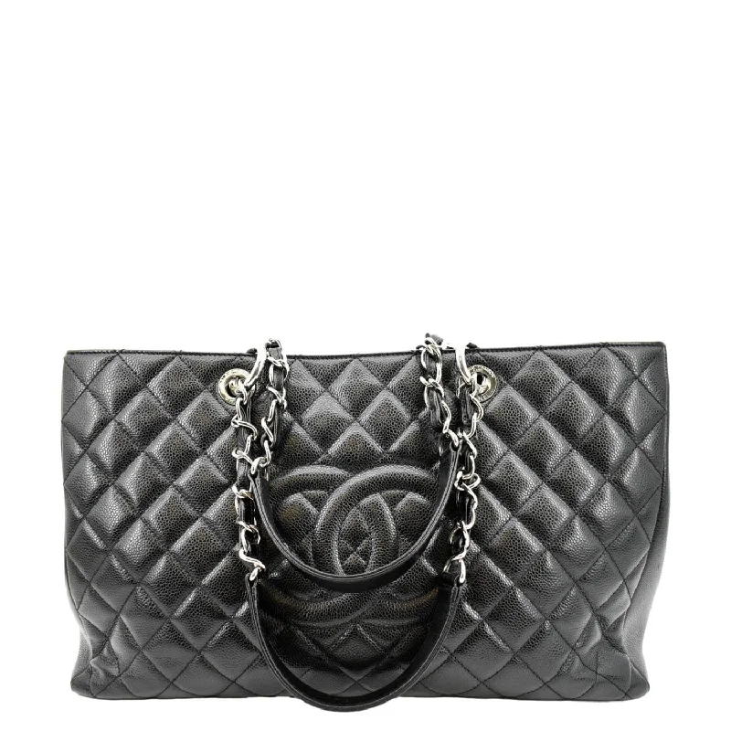 CHANEL XL Grand Quilted Caviar Leather Shopping Tote Bag Black