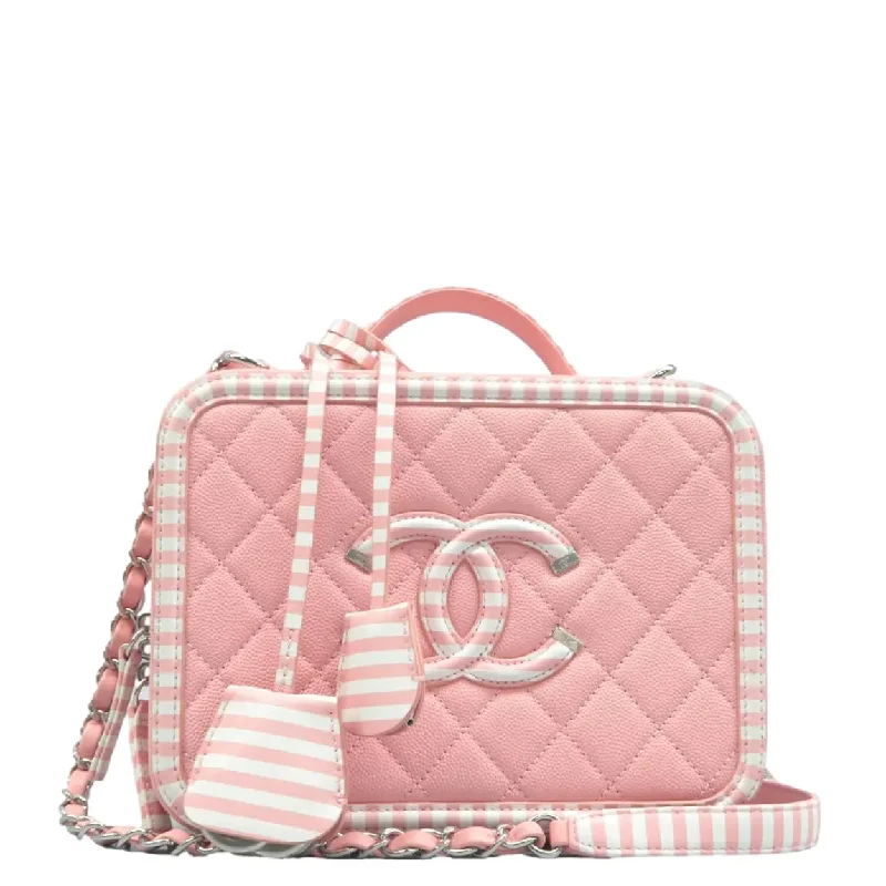 CHANEL Vanity Case Filigree CC Medium Caviar Quilted Shoulder Bag Pink