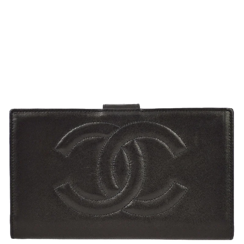 Chanel 1991-1994 Black Lambskin Long Wallet Purse