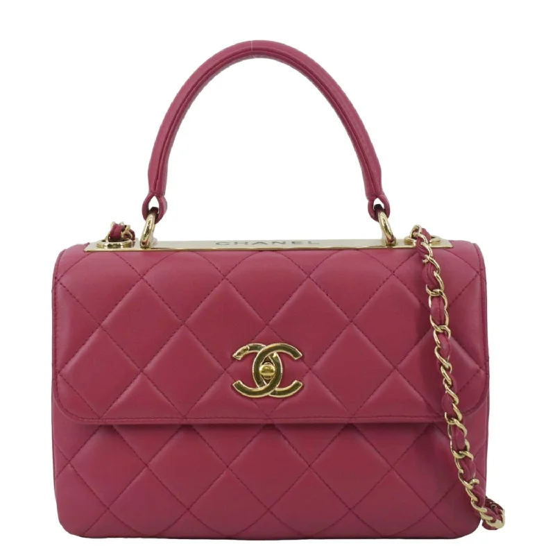 CHANEL Trendy CC Top Handle Flap Quilted Leather Shoulder Bag Hot Pink