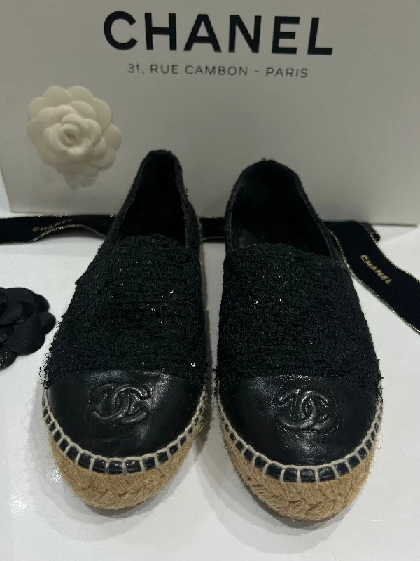 Chanel - espadrilles tweed et sequins noirs