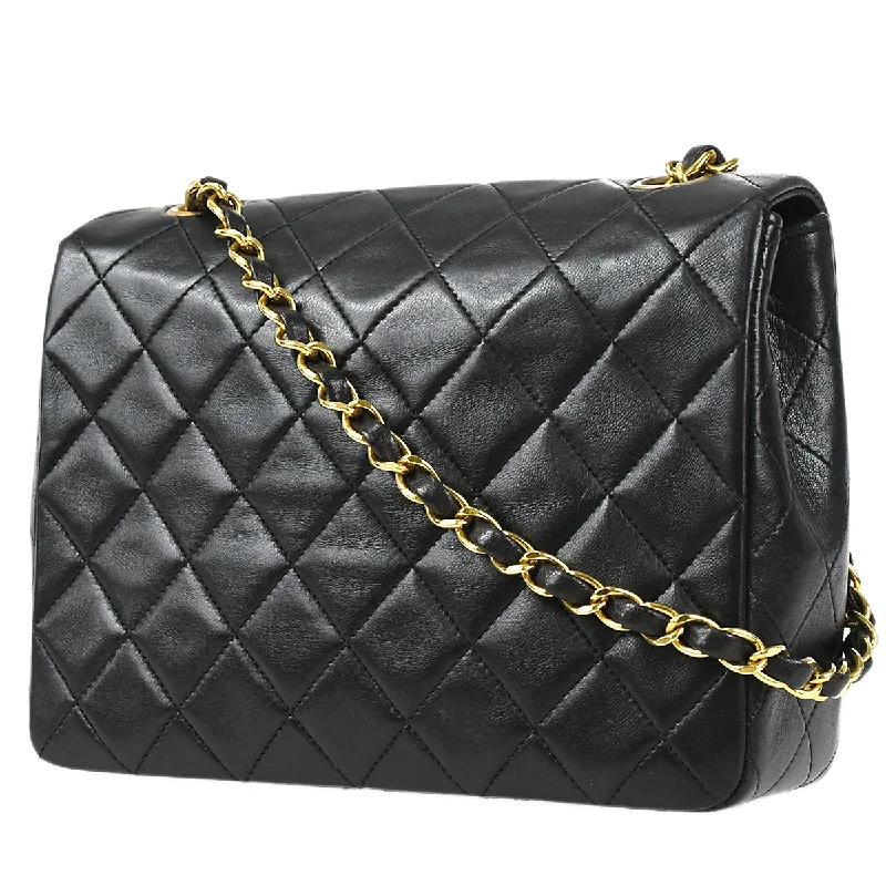 Chanel 1991-1994 Black Lambskin Classic Square Flap Bag 20