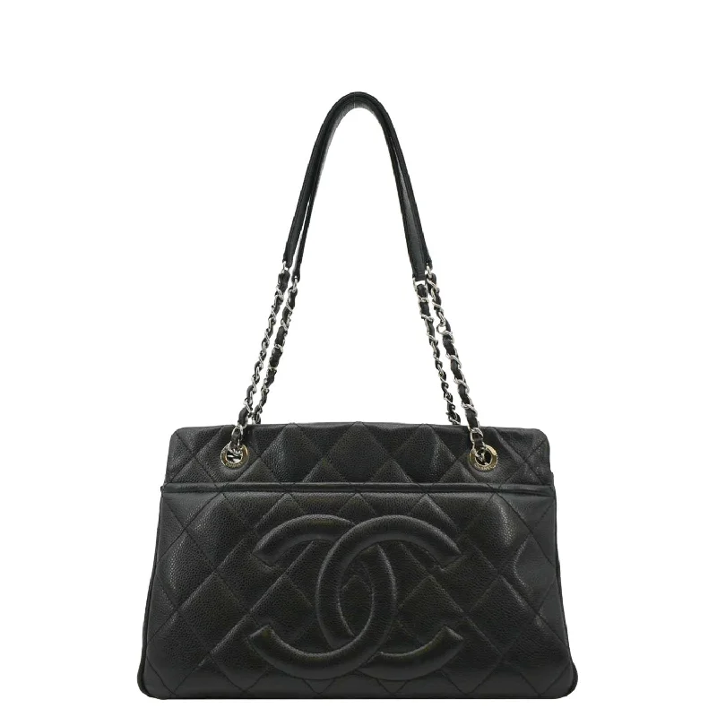 CHANEL Timeless CC Soft Quilted Caviar Leather Shopping Tote Bag Black