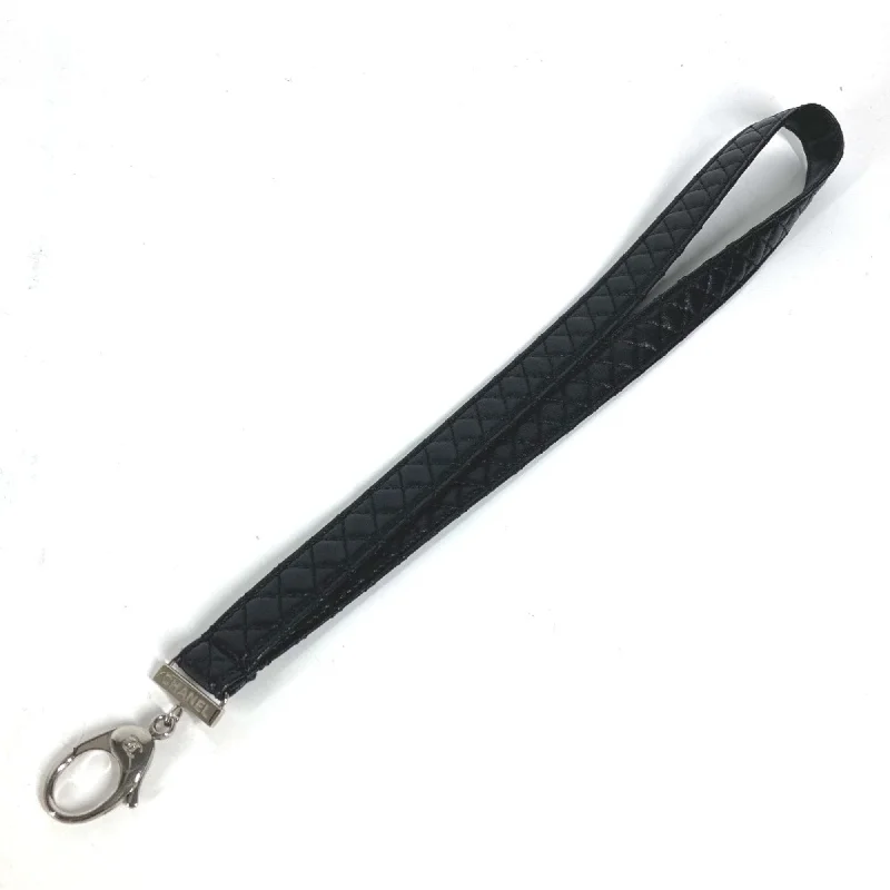 Chanel 17S Neck strap strap Black SilverHardware