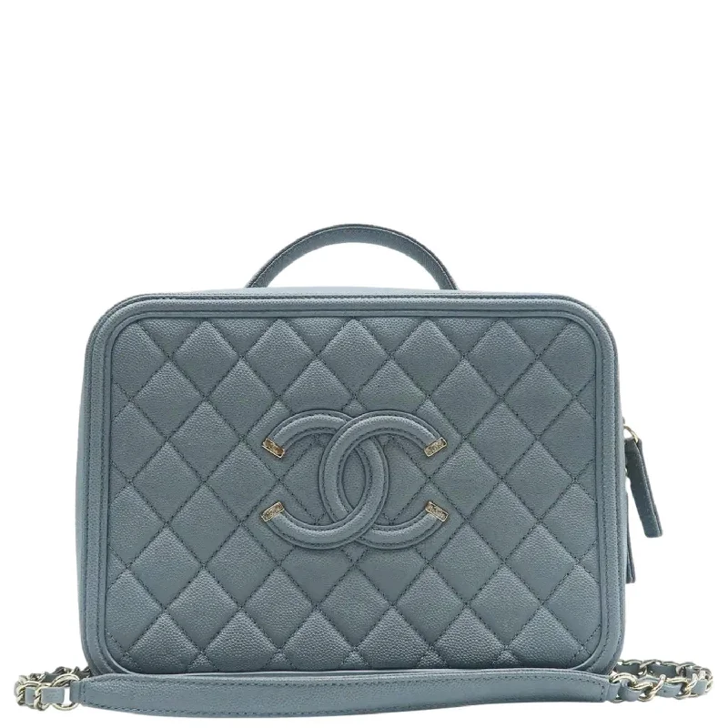 CHANEL Vanity Case Filigree CC Medium Caviar Quilted Shoulder Bag Grey