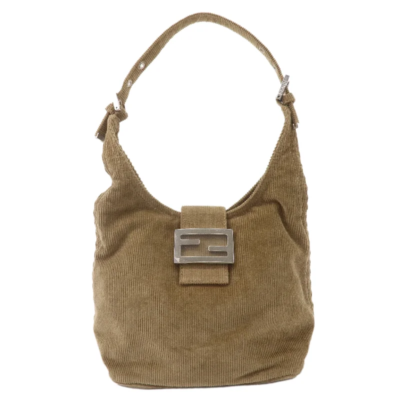 FENDI Corduroy Shoulder Bag Hand Bag Khaki Brown