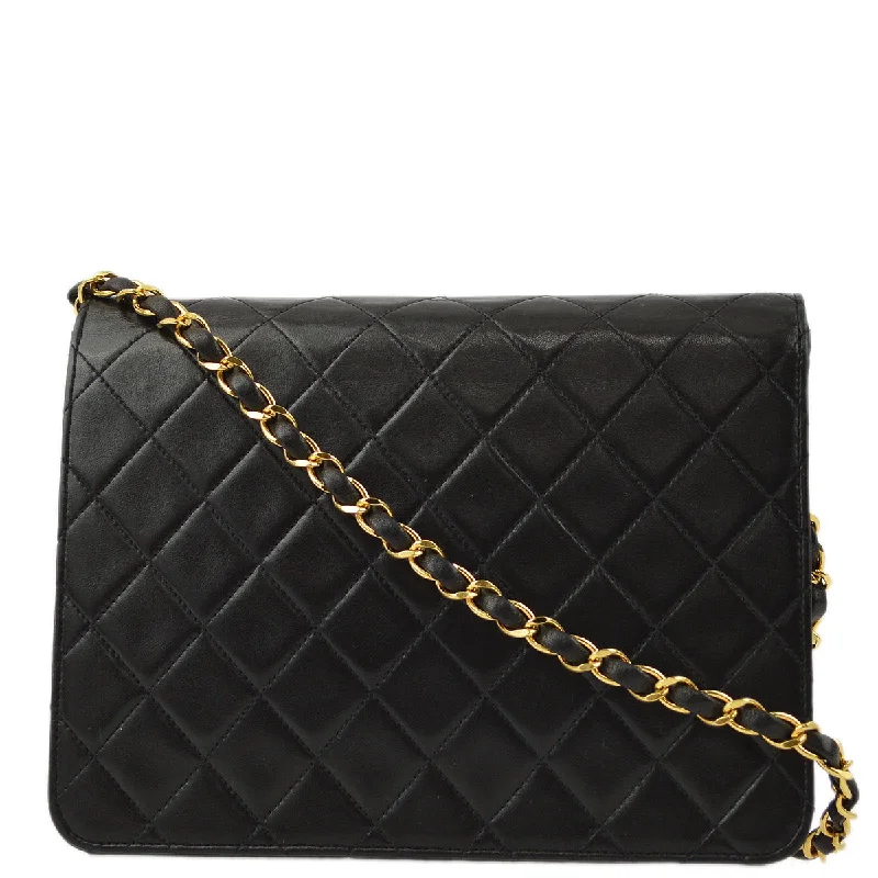 Chanel 1991-1994 Lambskin Pushlock Small Half Flap Shoulder Bag