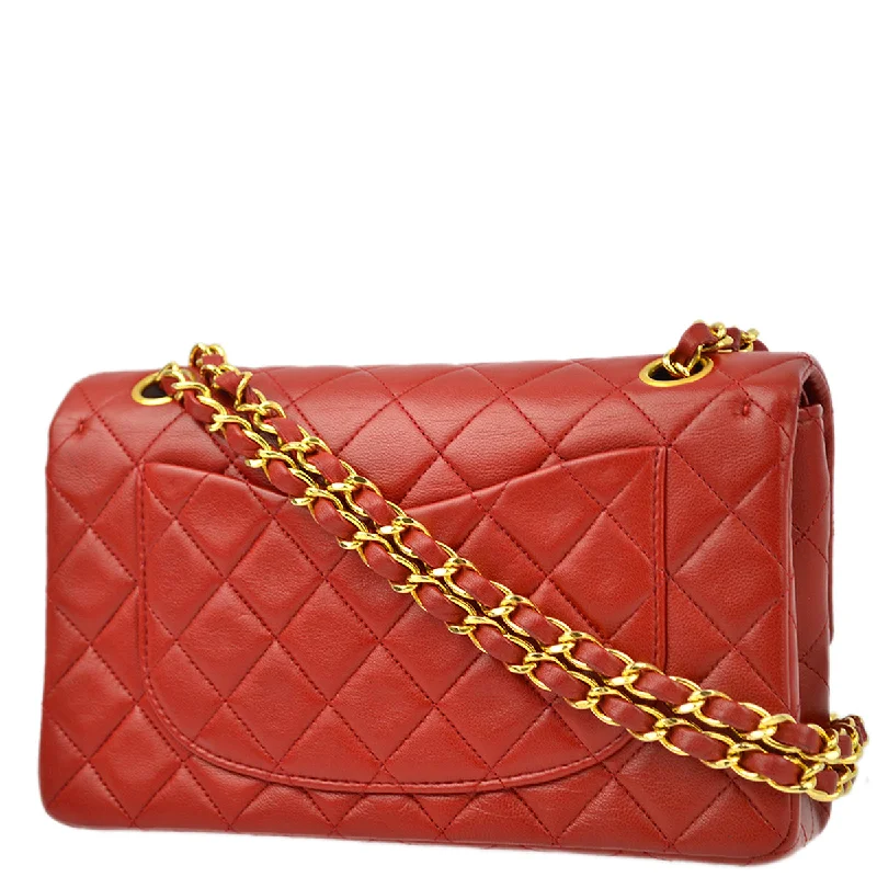 Chanel * Red Lambskin Small Classic Double Flap Shoulder Bag