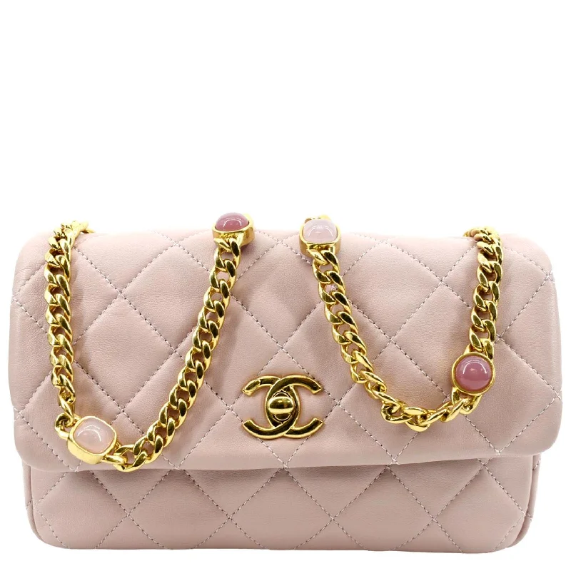 CHANEL Mini Flap Quilted Leather Shoulder Bag Light Pink