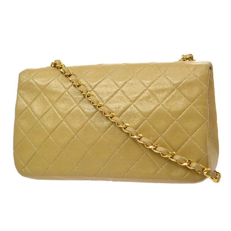 CHANEL 1989-1991 Turnlock Full Flap Small Beige Lambskin 81124