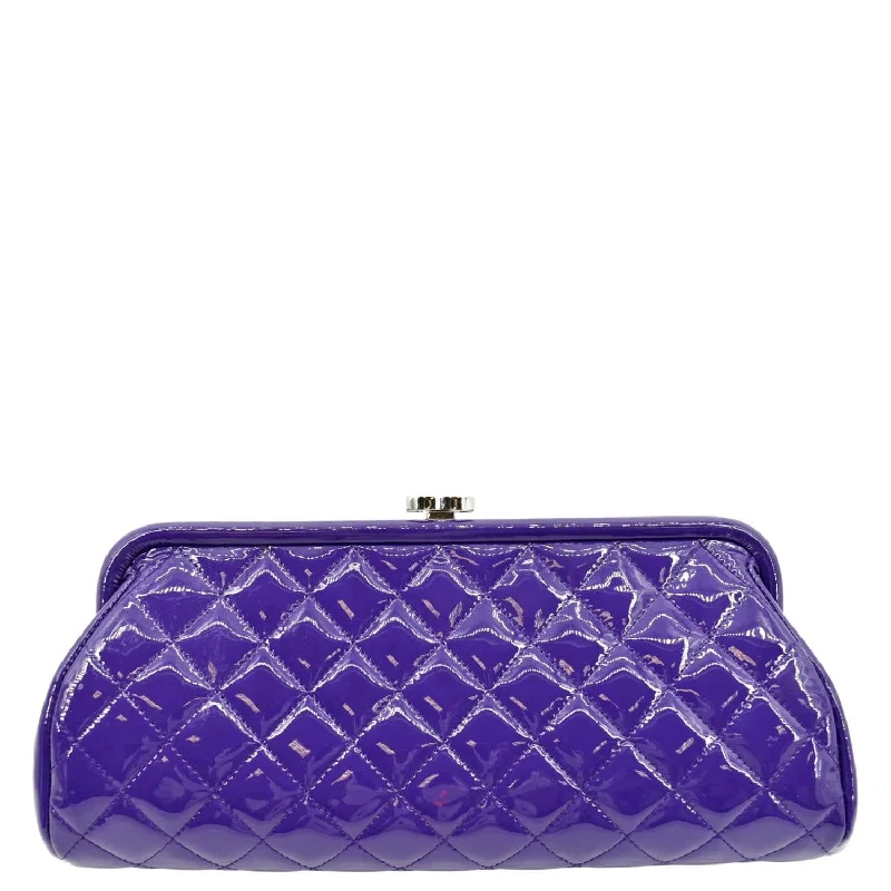 CHANEL Timeless Quilted Patent Leather Clutch Bag Purple