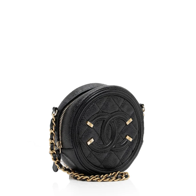 Chanel Caviar Leather CC Filigree Round Clutch with Chain (lxEJd2)