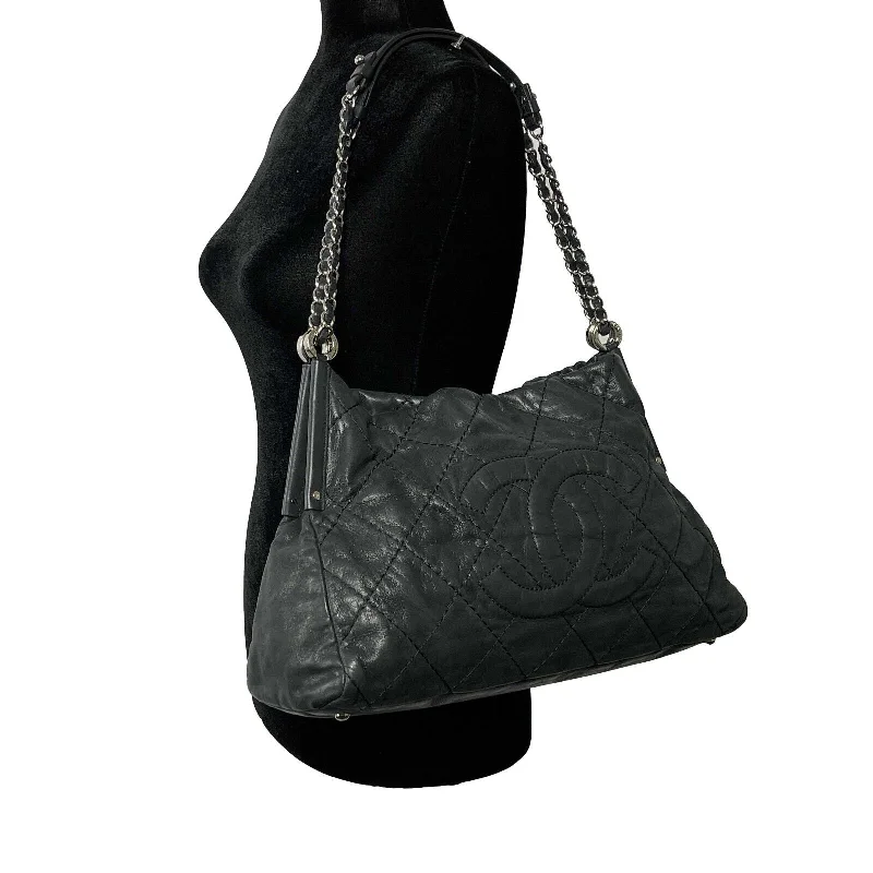 CHANEL - Sea Hit CC Iridescent Calfskin Medium Black Shoulder Bag