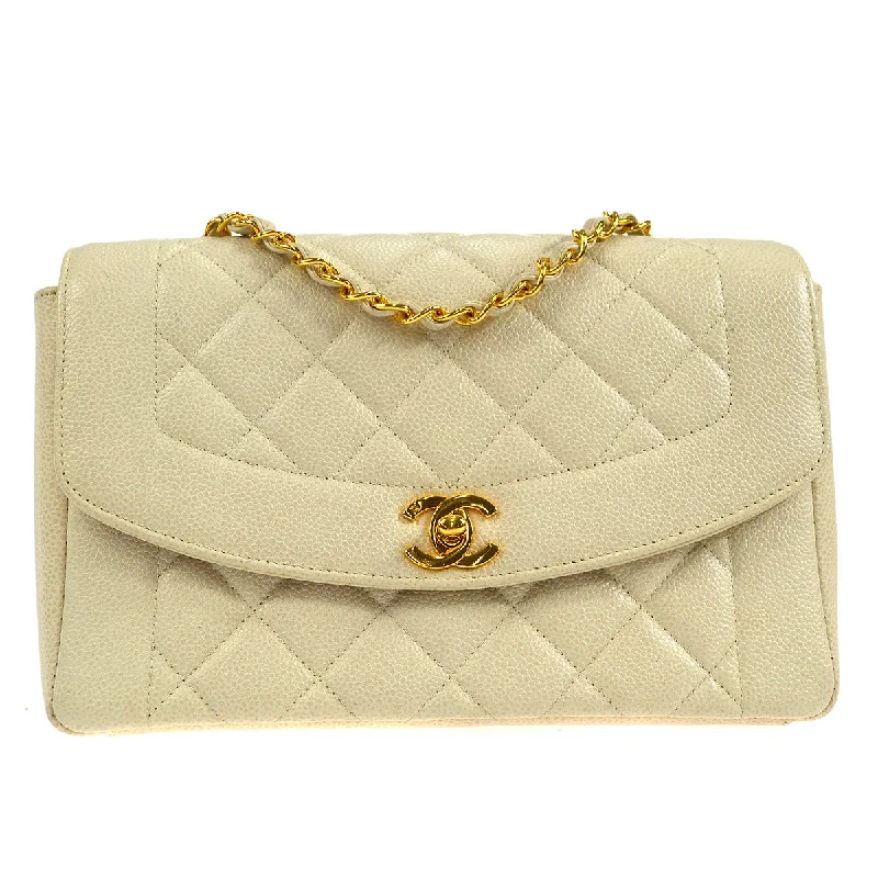 CHANEL * 1996-1997 Tall Diana Flap Medium Ivory Caviar