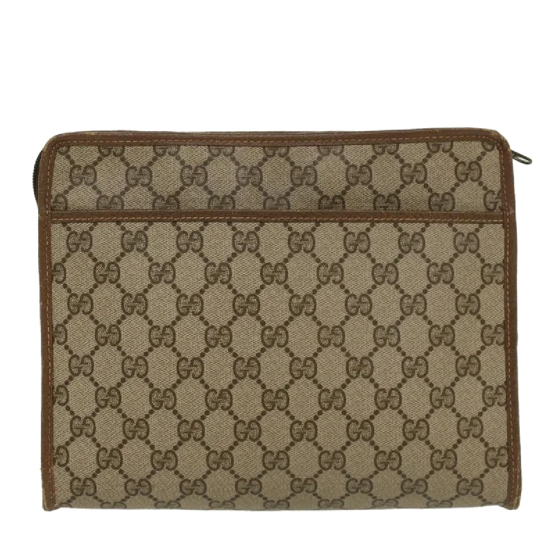 GUCCI GG Canvas Clutch Bag PVC Leather Beige  ep898