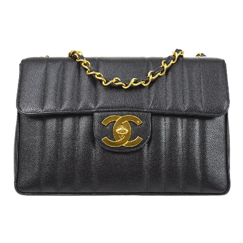 Chanel * 1994-1996 Black Caviar Jumbo Vertical Stith Classic Flap