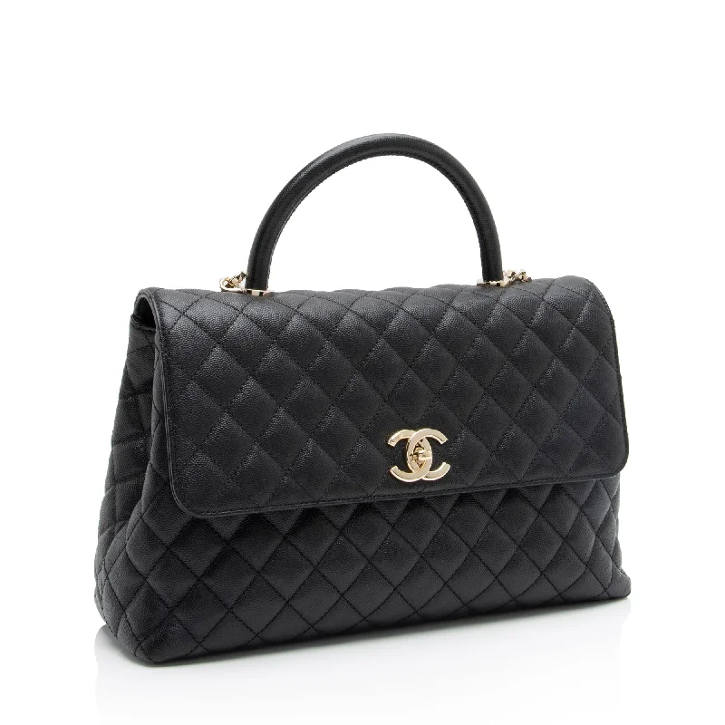 Chanel Caviar Leather Coco Top Handle Medium Flap Bag (xxvlCu)