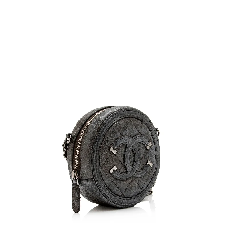 Chanel Caviar Leather CC Filigree Round Clutch with Chain (B82Fj9)