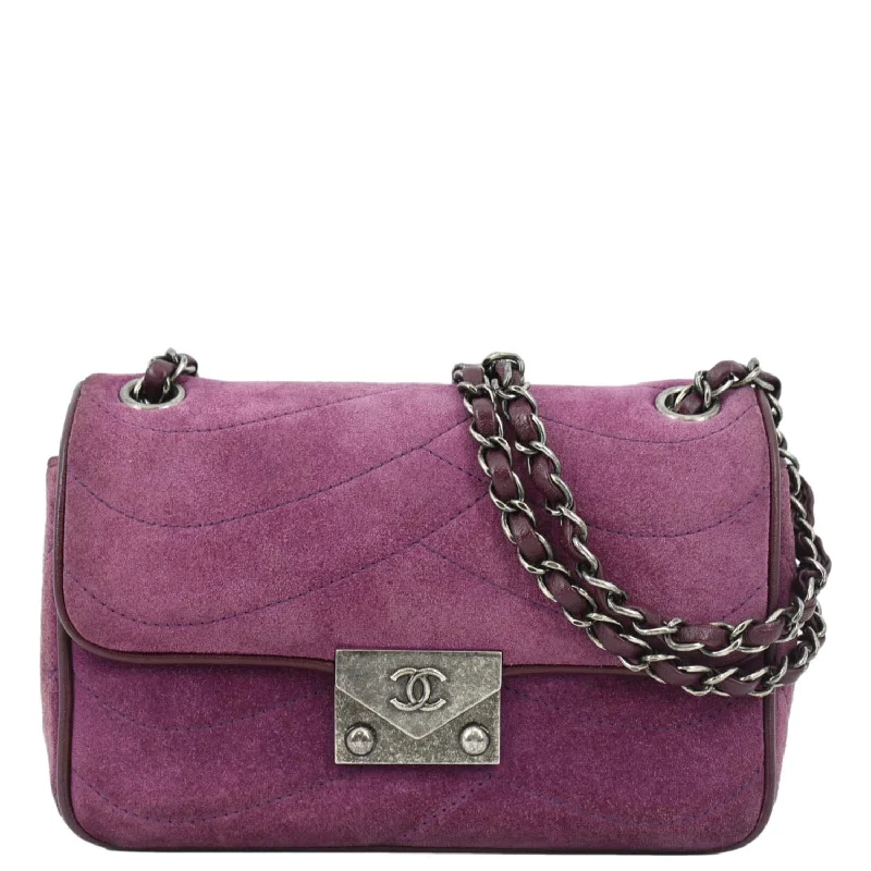 CHANEL Pagoda Flap Suede Leather Shoulder Bag Purple