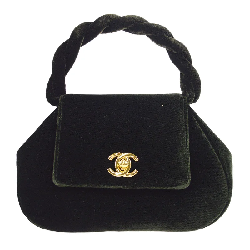 CHANEL * 1994-1996 Top Handle Bag Dark Green Velvet