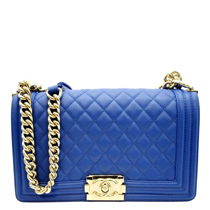 CHANEL Medium Boy Flap Quilted Leather Crossbody Bag Blue