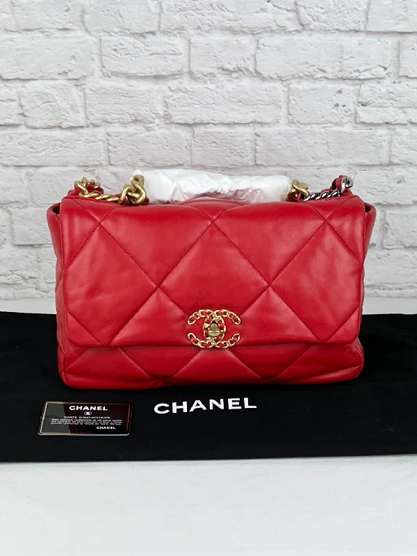 Chanel 19 Lage Quilted Handbag, NEW, RED