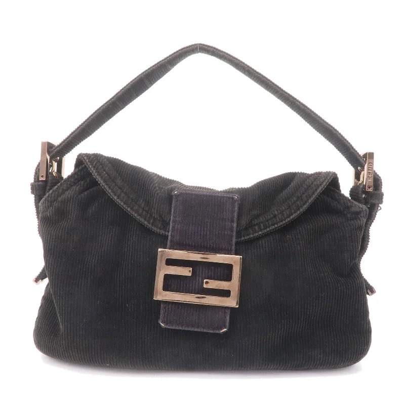 FENDI Corduroy Shoulder Bag Hand Bag Black