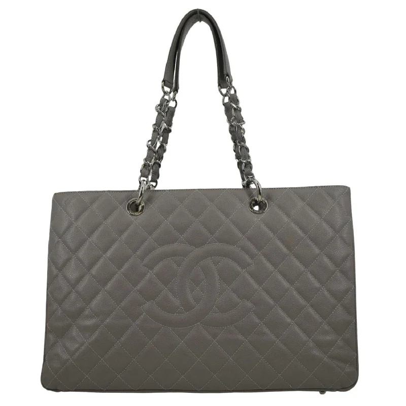 CHANEL XL Quilted Caviar Leather Shopping Tote Bag Gray