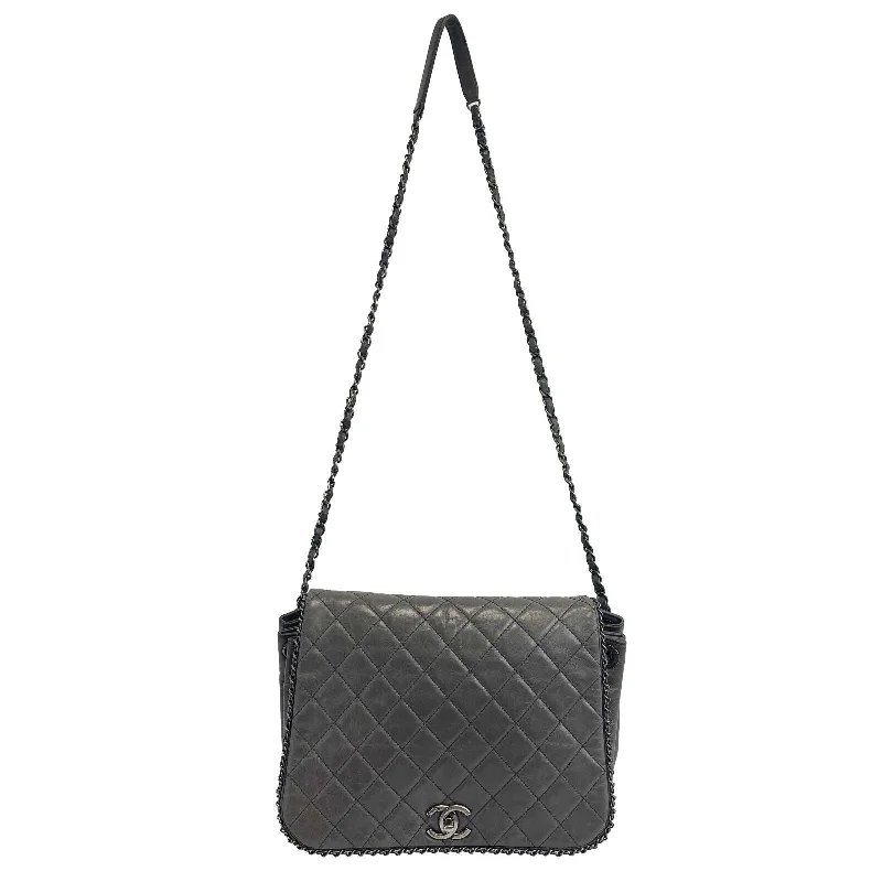 CHANEL - Calfskin Quilted Large CC Enchained Accordion - Gray Shoulder Bag