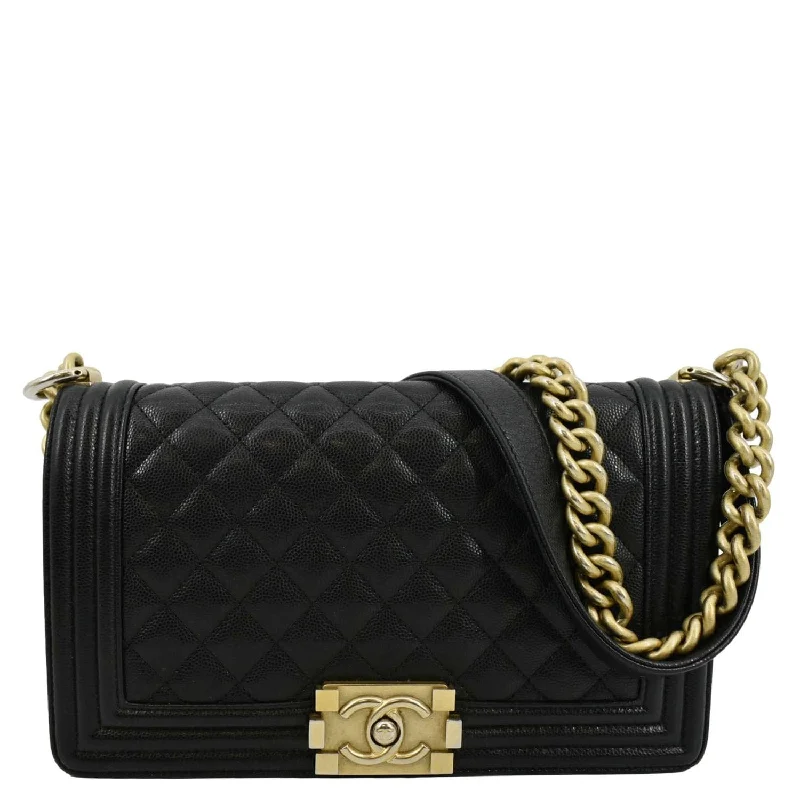 CHANEL Medium Boy Flap Caviar Quilted Leather Shoulder Bag Black