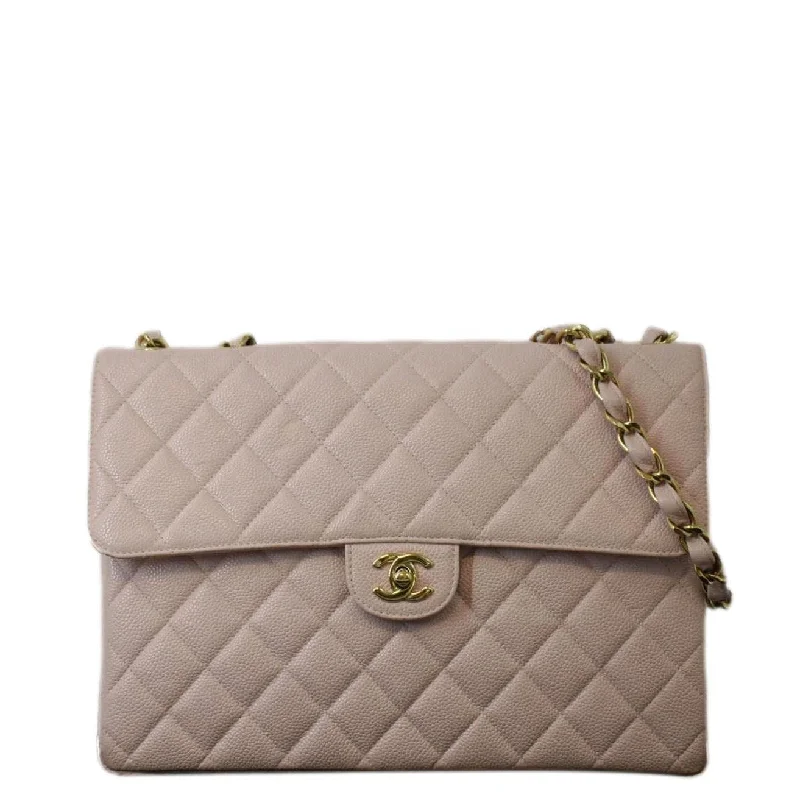 CHANEL Vintage Classic Jumbo Single Flap Caviar Leather Shoulder Bag Dusty Pink