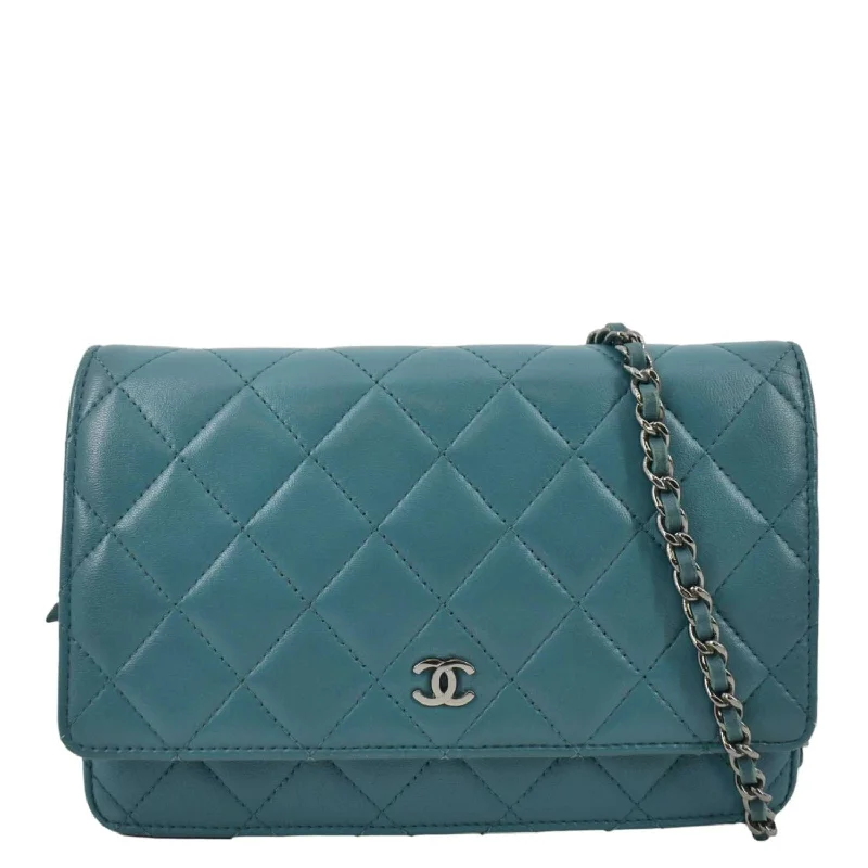 CHANEL WOC Quilted Leather Crossbody Wallet Light Blue