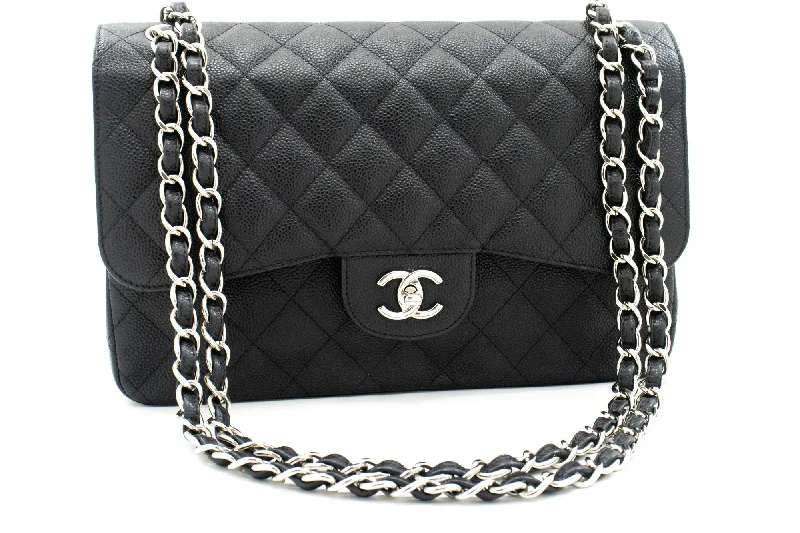 CHANEL 11" Large Grained Calfskin Double Flap Chain Shoulder Bag