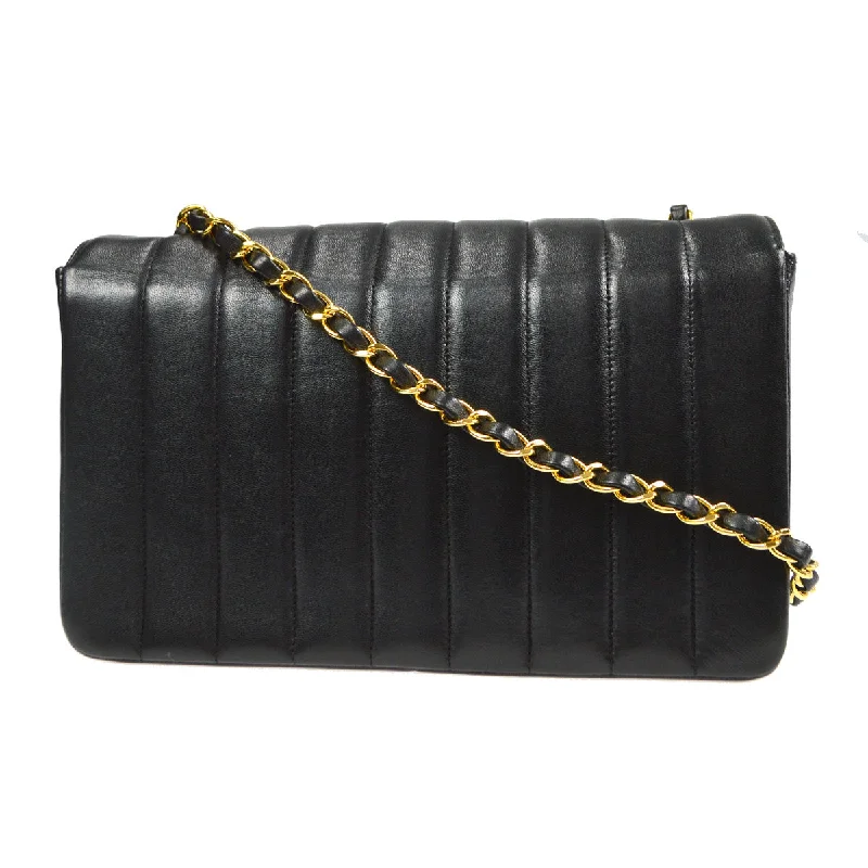 CHANEL 1991-1994 Border Flap Medium Black Lambskin 87935