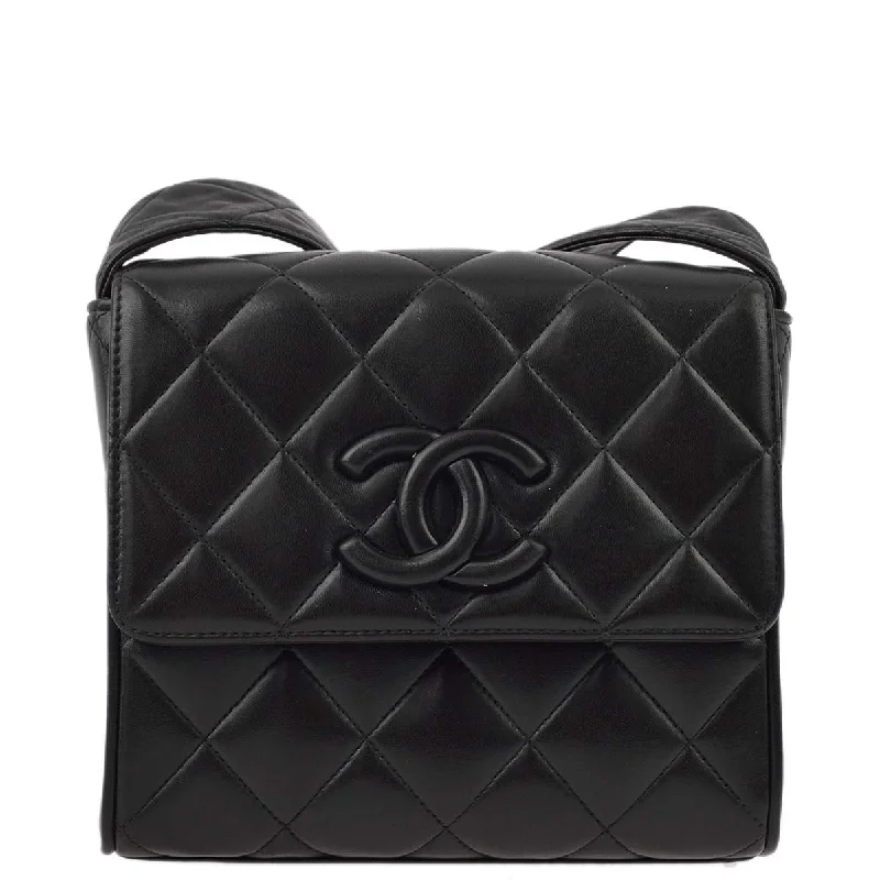 Chanel 1991-1994 Black Lambskin Mini Straight Flap Shoulder Bag