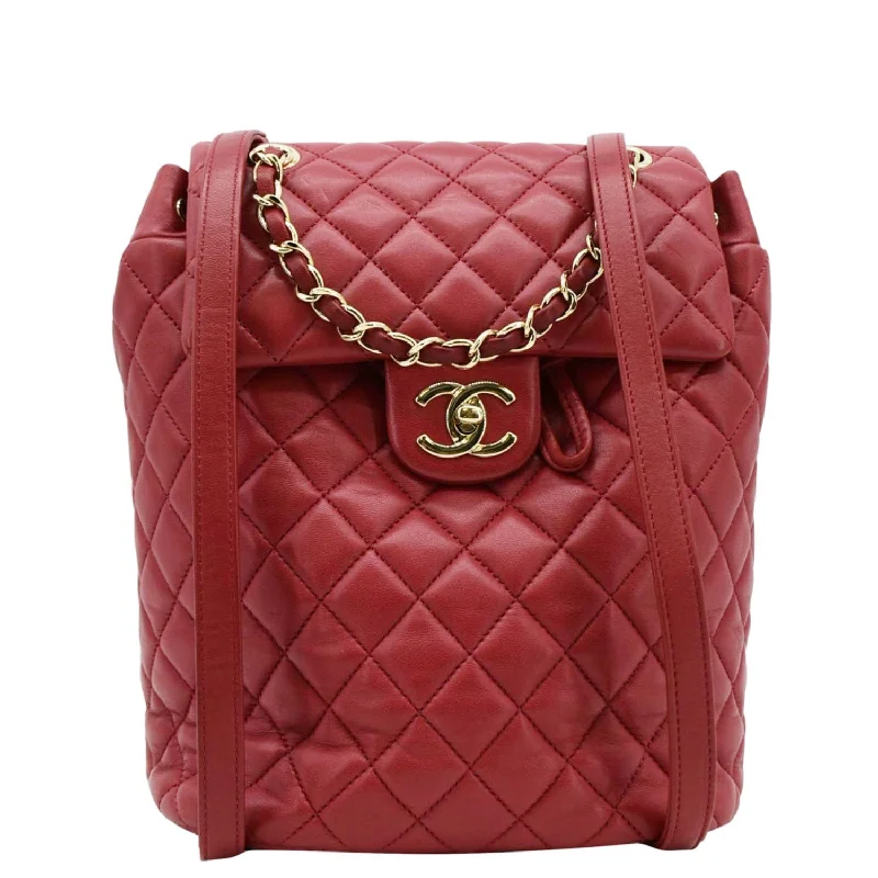 CHANEL Urban Spirit Quilted Leather Backpack Bag Red