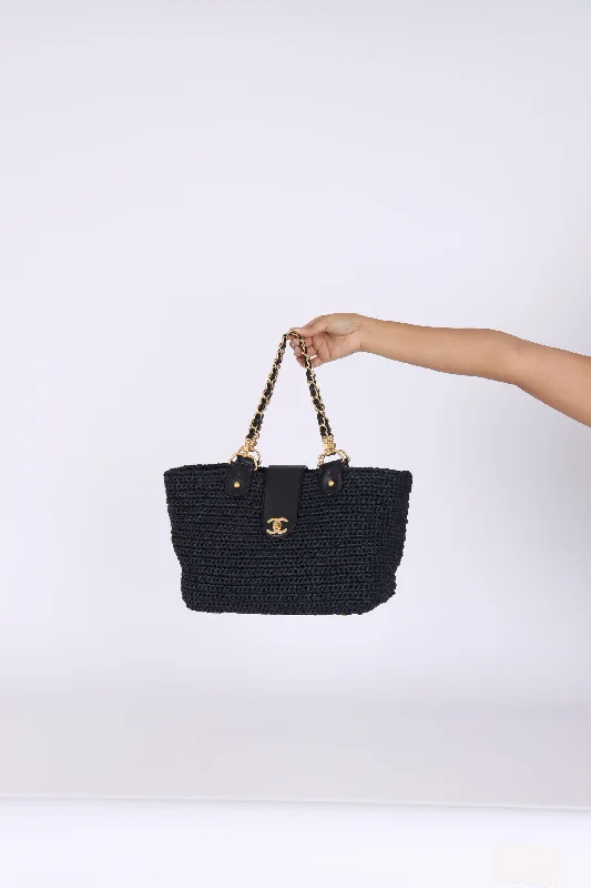 Rare Chanel 2005 Raffia Turnlock Tote