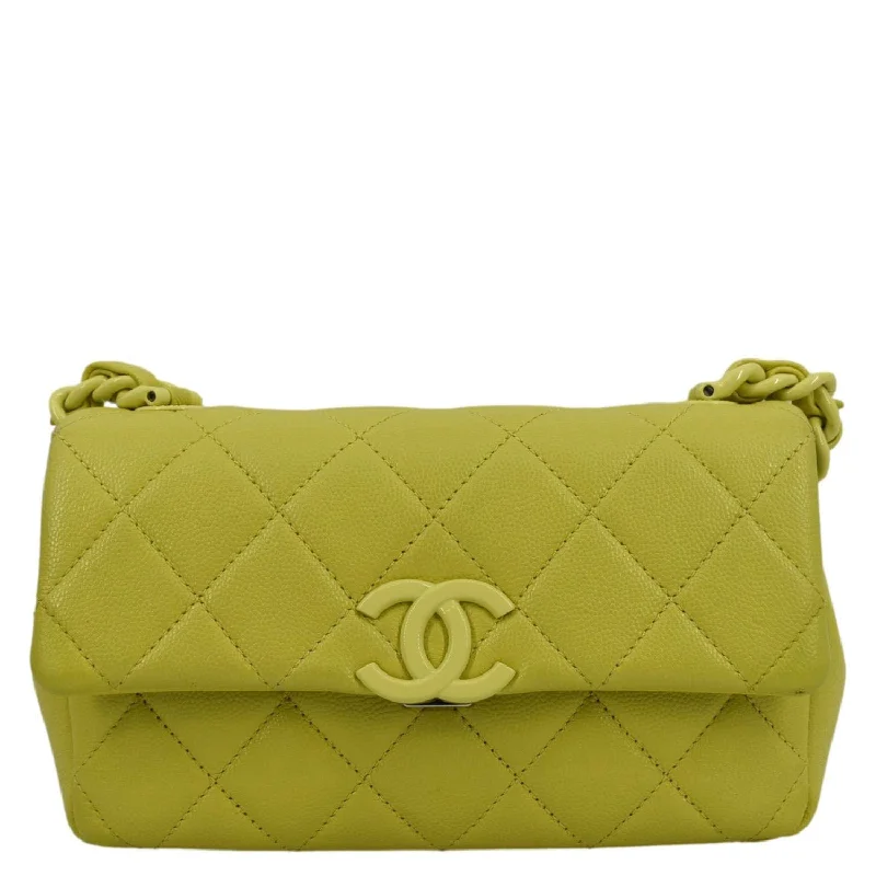 CHANEL My Everything Small Caviar Quilted Leather Flap Shoulder Bag Yellow