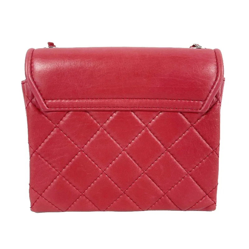 CHANEL - Mini Square Flap Quilted Lambskin Shoulder Crossbody - Pink / Silver